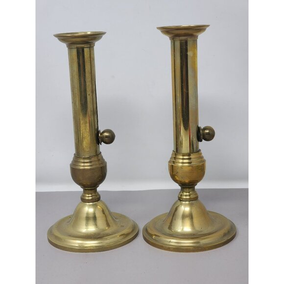 Vintage Brass Adjustable‎ Candlestick Holders Pair Brass & Copper Castilian - Picture 2 of 10